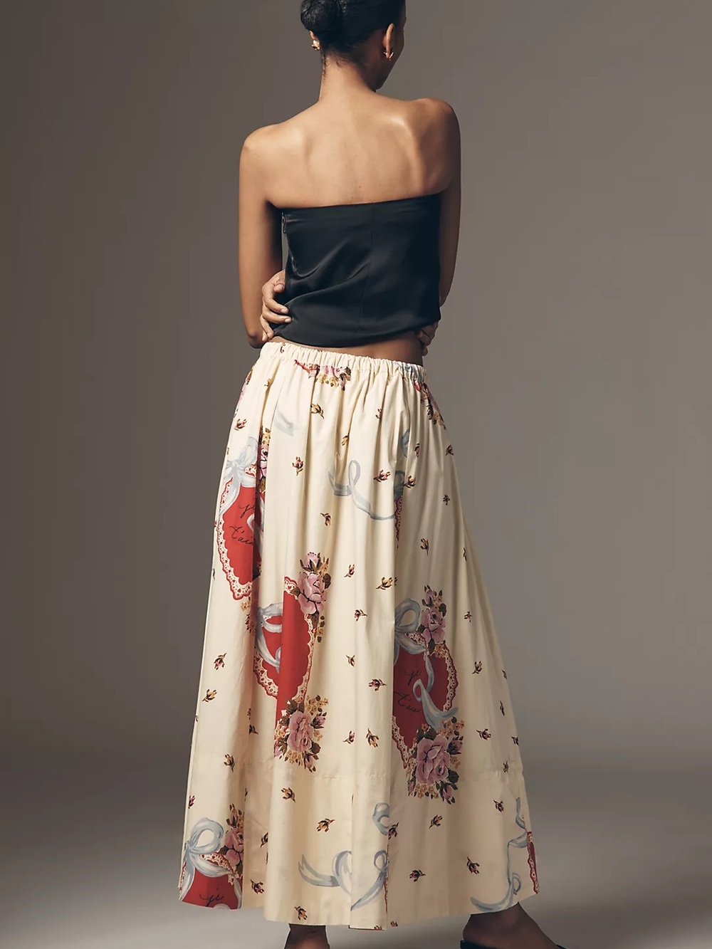 Maeve Cream Maxi Skirt with Red Heart Print - Picture 2 of 4
